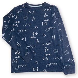 Cat & Jack Boys Large 12/14 Heather Navy Blue Math Equation Long Sleeve T-Shirt